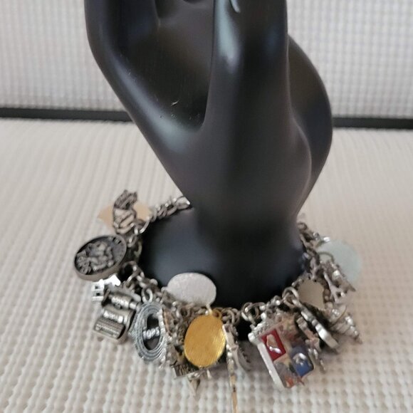 Silver Tone Chunky Cha Cha Statement Enamel Dangle Charm Bracelet - Picture 1 of 14